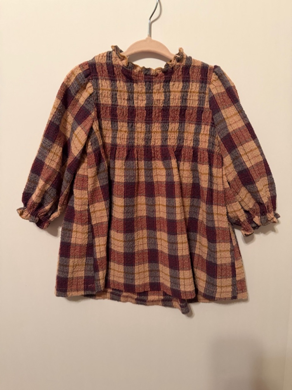 Zara Girl Plaid Smocked Peasant Dress- Multi Color Size 1.5 year